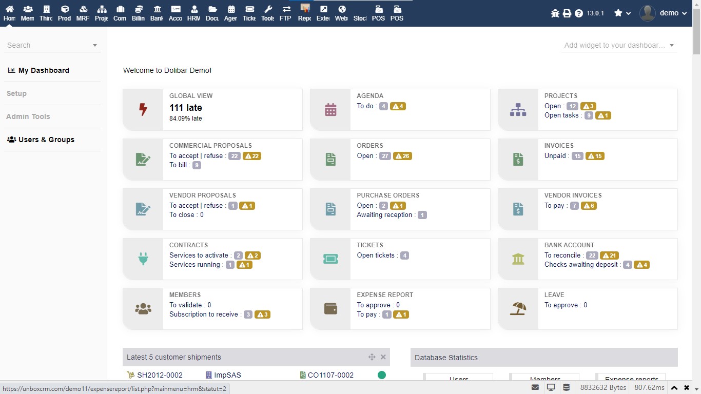 screenshot of Unbox ERP